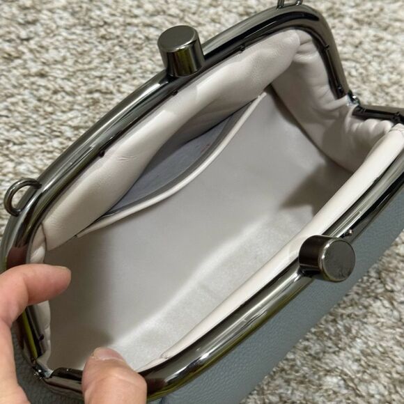 Gray Togo Cowhide Calfskin Handmade Kisslock Wristlet, Shoulder Bag, Crossbody - Picture 16 of 16